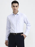 White & Blue Checked Regular Fit Formal Shirt | Greenfibre