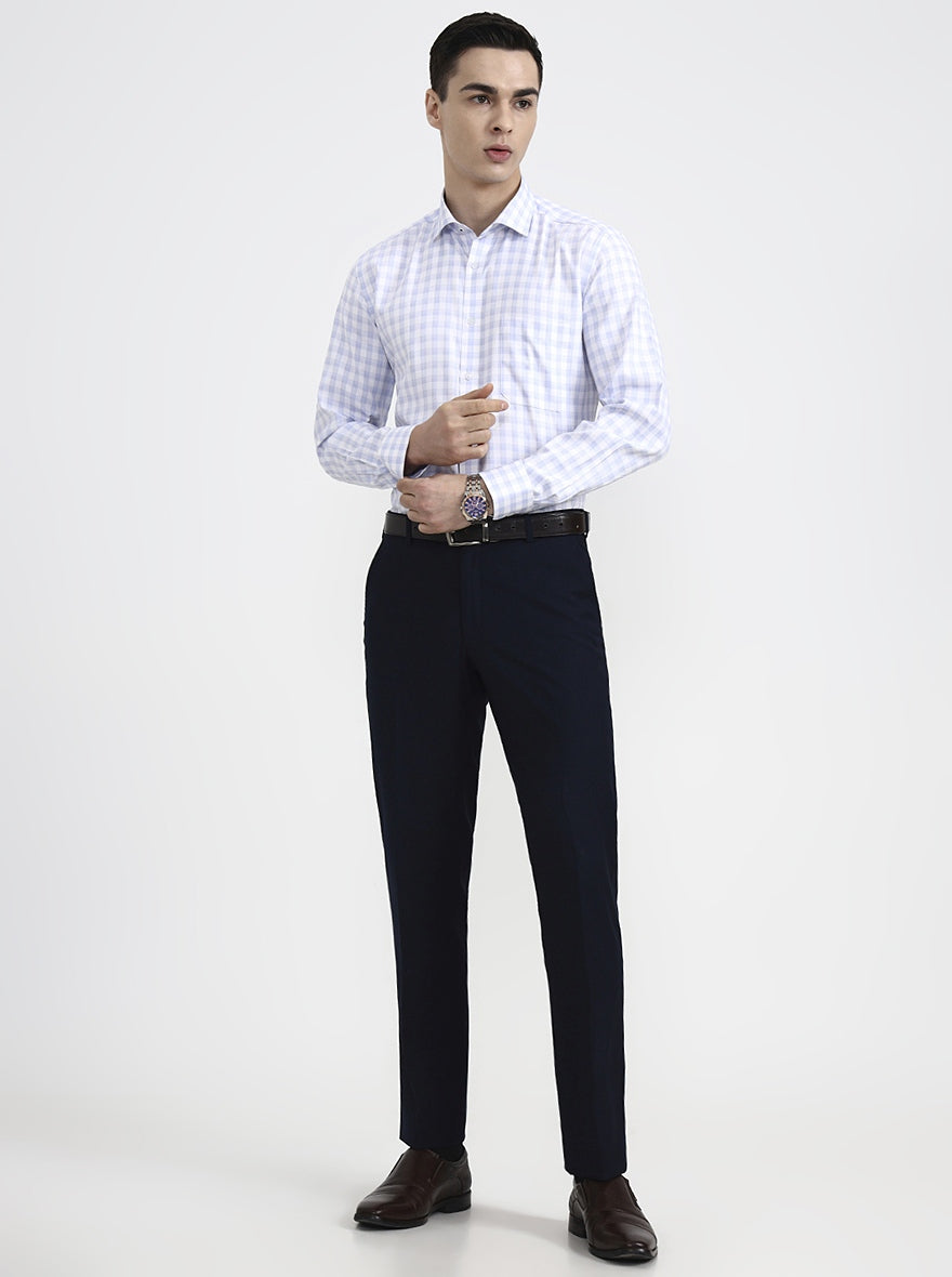 White & Blue Checked Regular Fit Formal Shirt | Greenfibre
