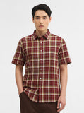 Maroon Checked Slim Fit Casual Shirt | Greenfibre