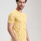 Buff Yellow Printed Slim Fit T-Shirt | Greenfibre
