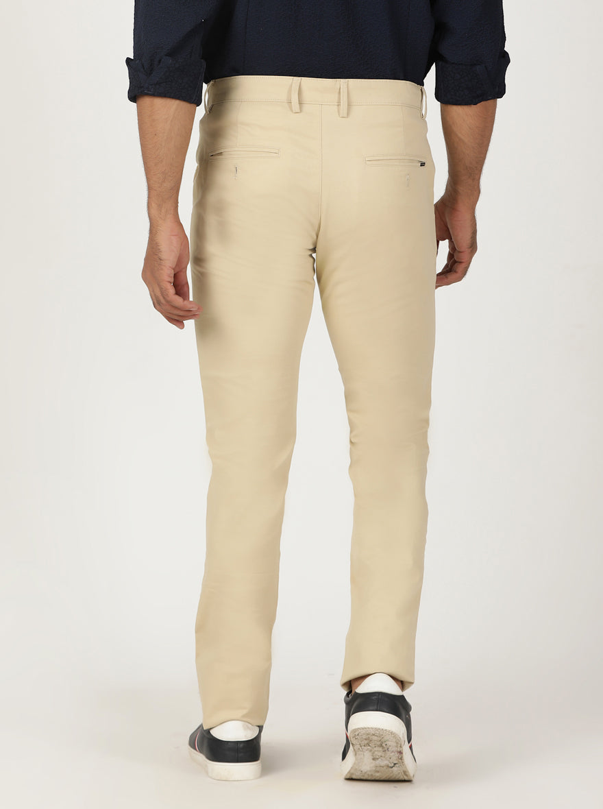 Beige Solid Slim Fit Casual Trouser | Greenfibre