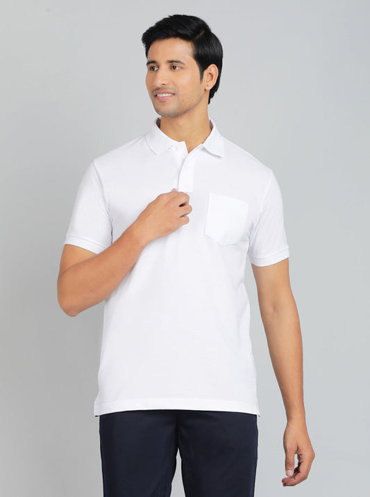 White Solid Regular Fit Polo T-Shirt | Greenfibre