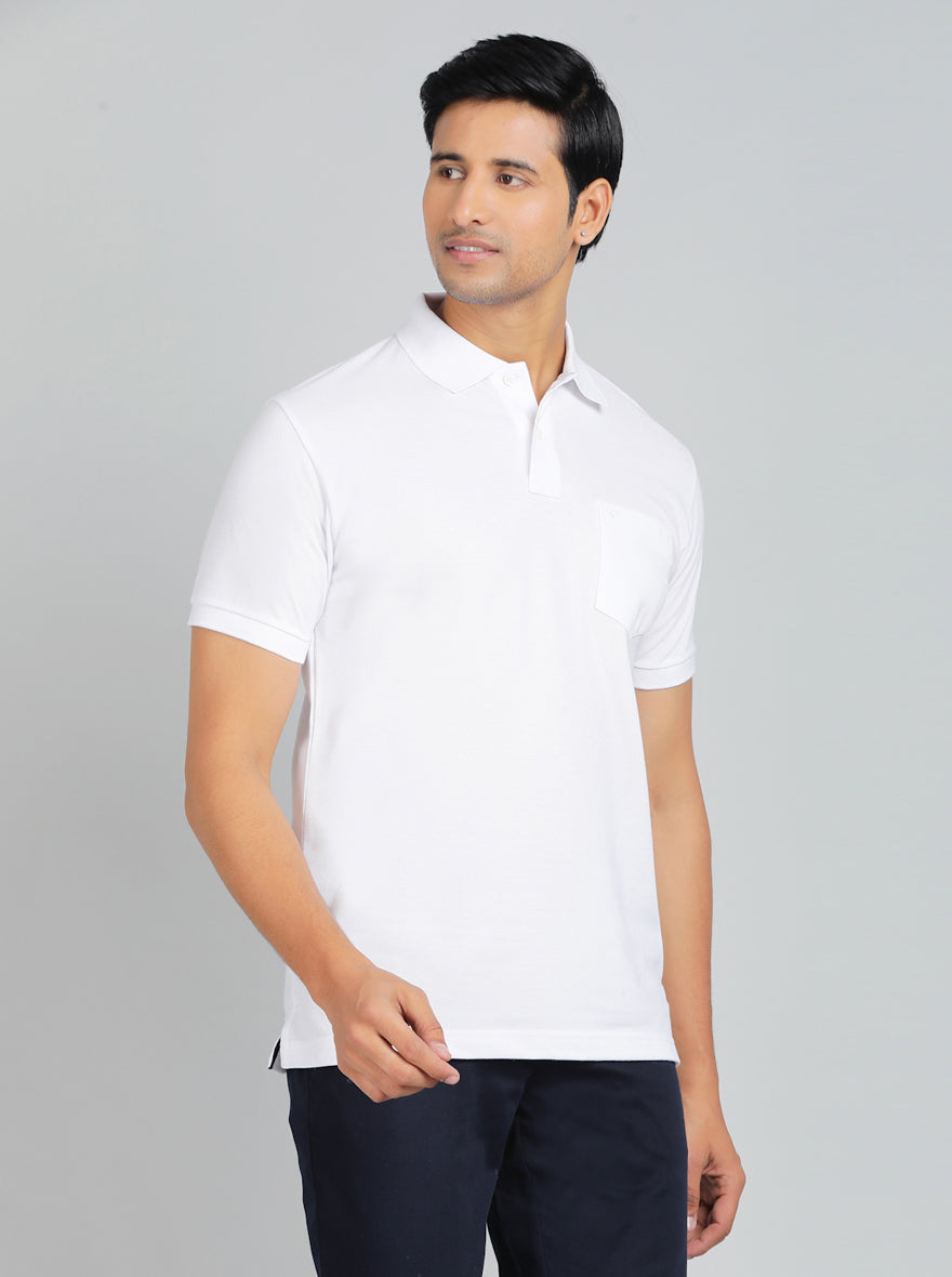 White Solid Regular Fit Polo T-Shirt | Greenfibre