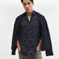 Navy Blue Printed Tailored Fit Semi Casual Shirt | Greenfibre