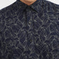 Navy Blue Printed Tailored Fit Semi Casual Shirt | Greenfibre