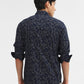 Navy Blue Printed Tailored Fit Semi Casual Shirt | Greenfibre