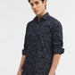 Navy Blue Printed Tailored Fit Semi Casual Shirt | Greenfibre