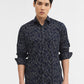 Navy Blue Printed Tailored Fit Semi Casual Shirt | Greenfibre