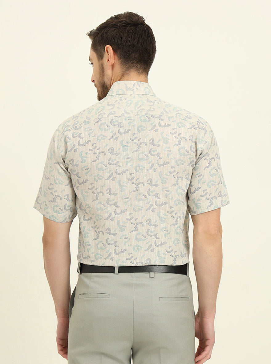 Beige & Green Printed Regular Fit Formal Shirt | JadeBlue