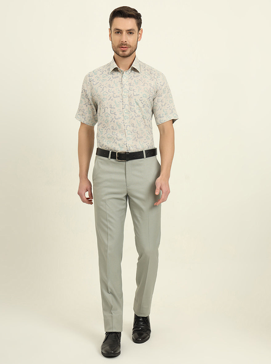 Beige & Green Printed Regular Fit Formal Shirt | JadeBlue