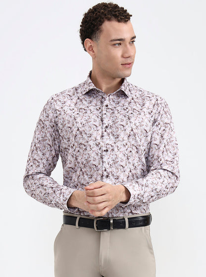 Brown & White Printed Slim Fit Party Wear Shirt | Greenfibre