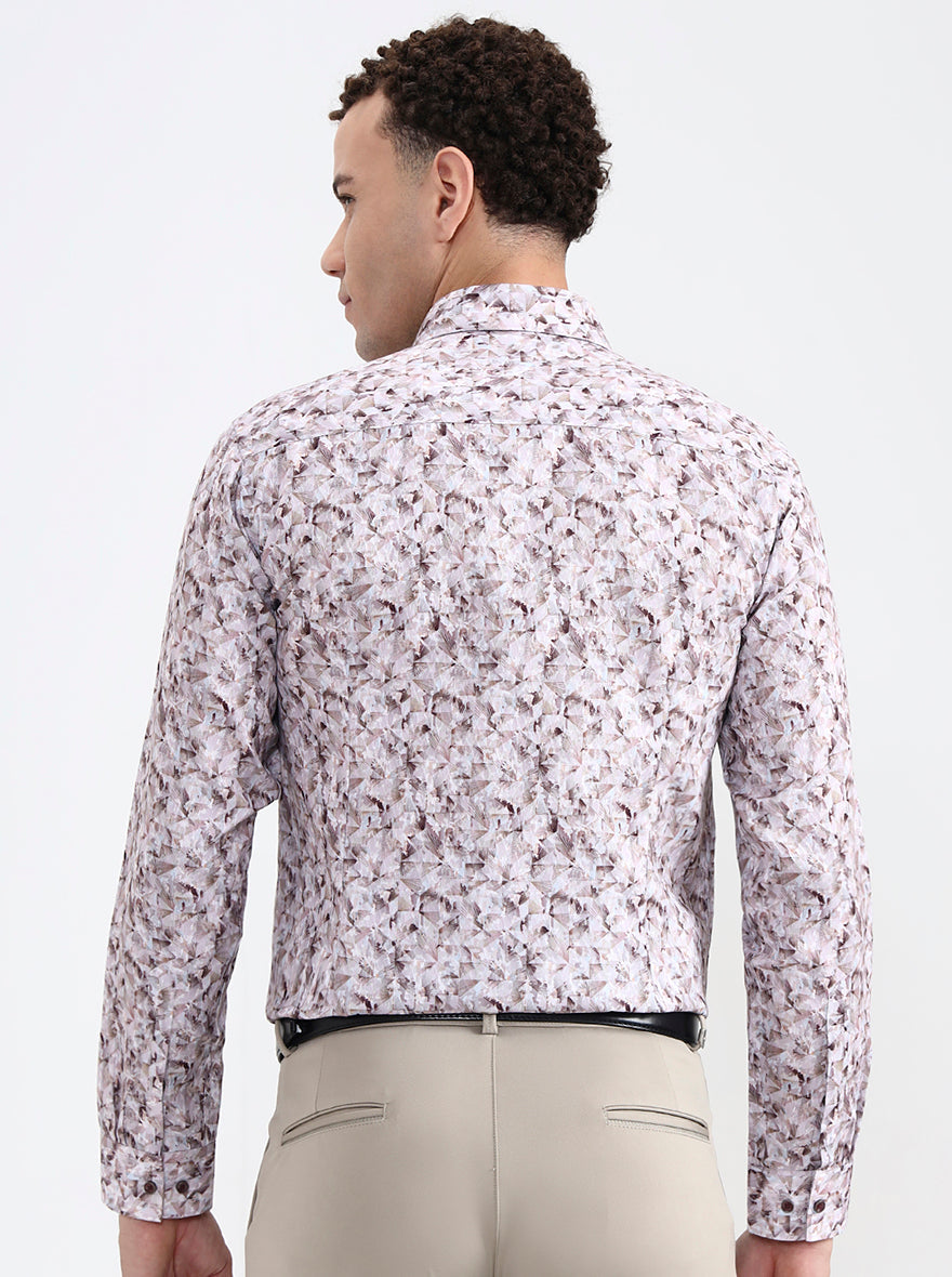 Brown & White Printed Slim Fit Party Wear Shirt | Greenfibre