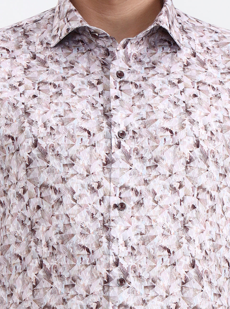 Brown & White Printed Slim Fit Party Wear Shirt | Greenfibre