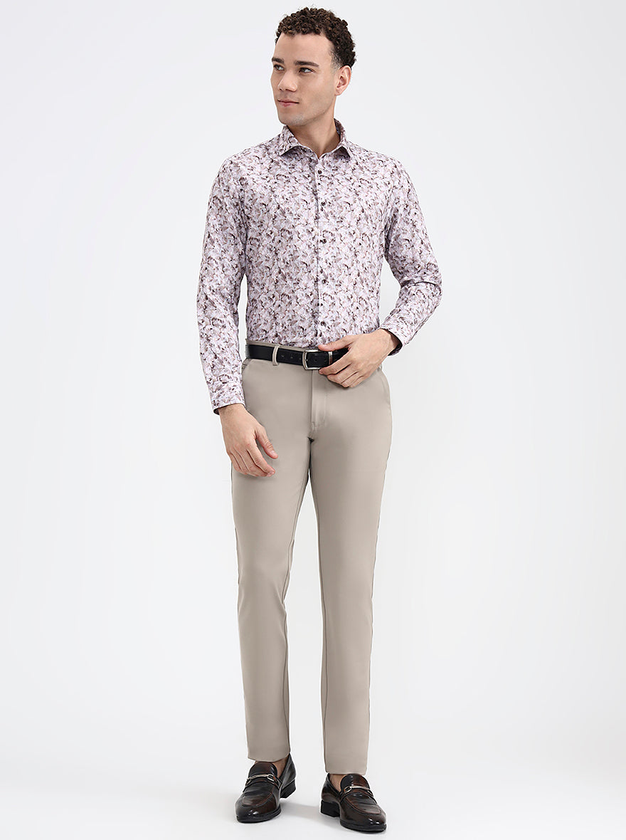 Brown & White Printed Slim Fit Party Wear Shirt | Greenfibre