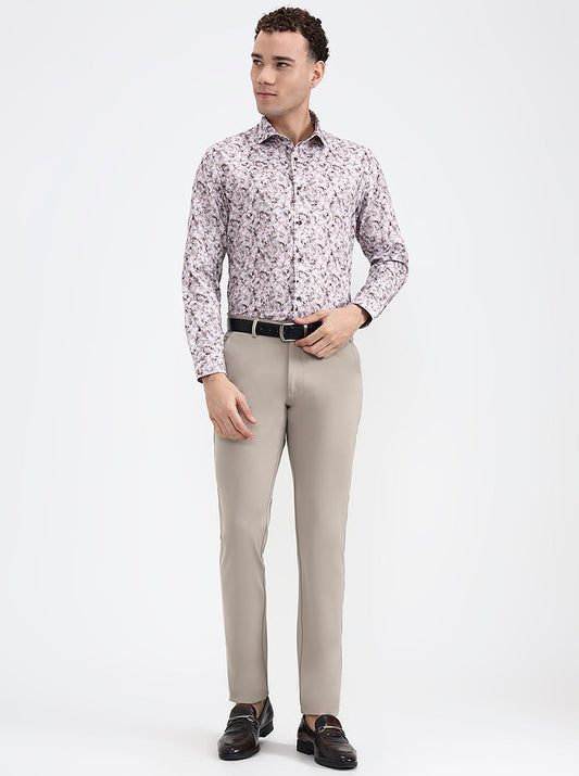 Brown & White Printed Slim Fit Party Wear Shirt | Greenfibre