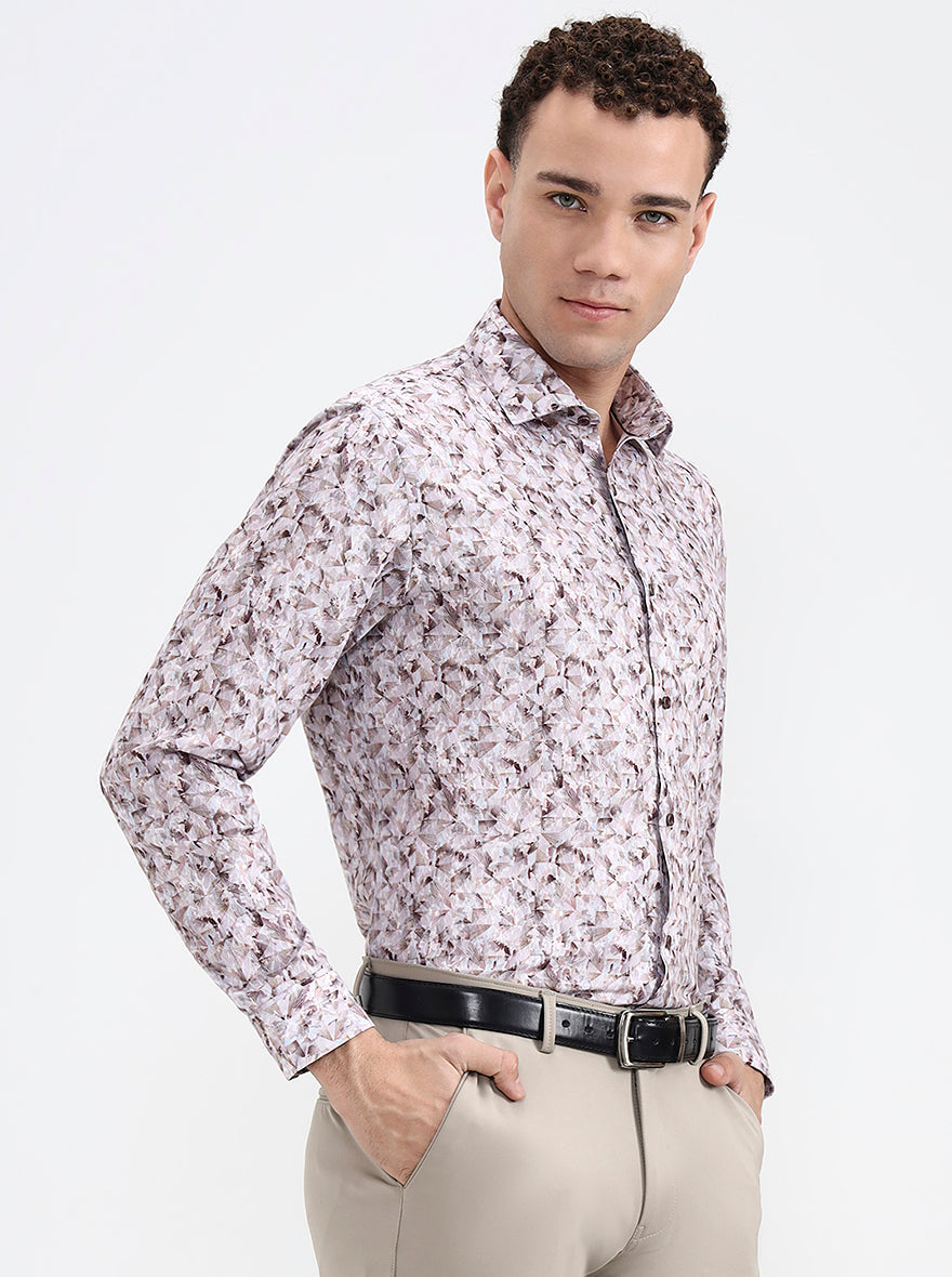 Brown & White Printed Slim Fit Party Wear Shirt | Greenfibre