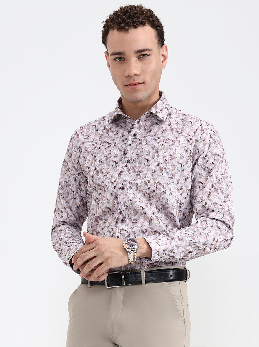 Brown & White Printed Slim Fit Party Wear Shirt | Greenfibre