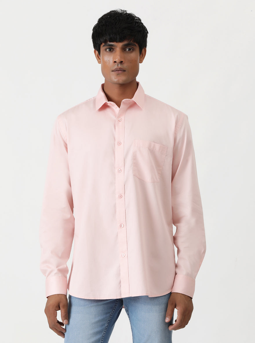 Pink Solid Smart Fit Semi Casual Shirt | Greenfibre