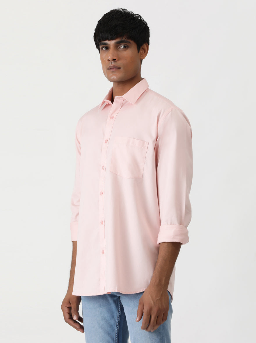 Pink Solid Smart Fit Semi Casual Shirt | Greenfibre