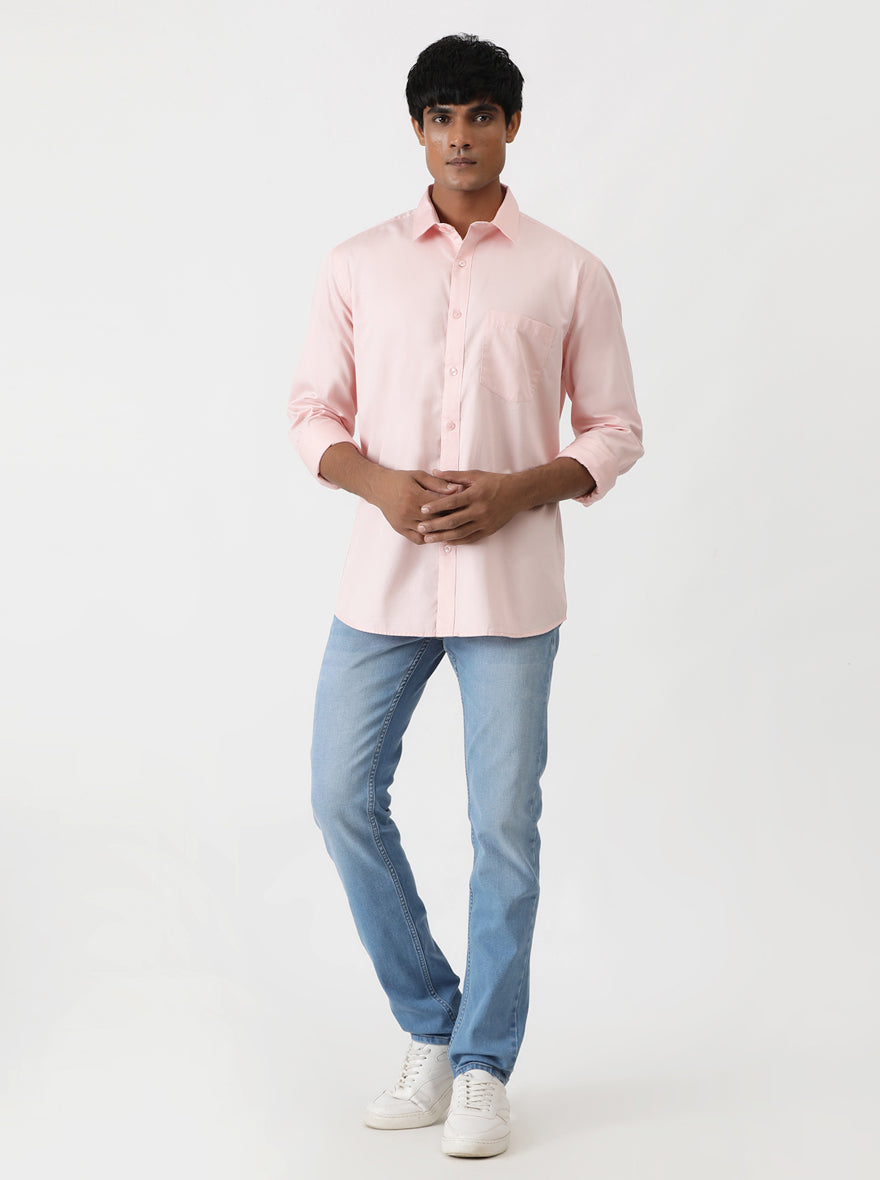 Pink Solid Smart Fit Semi Casual Shirt | Greenfibre