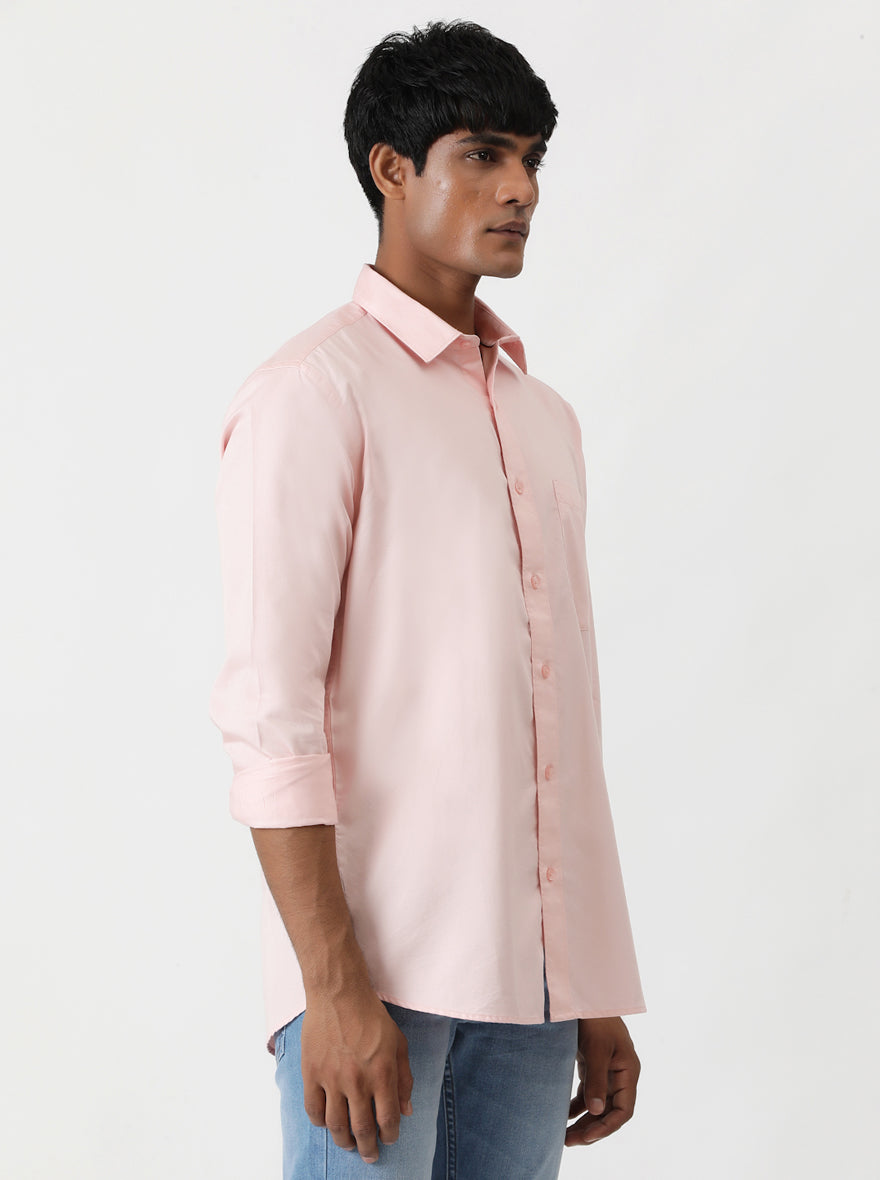 Pink Solid Smart Fit Semi Casual Shirt | Greenfibre