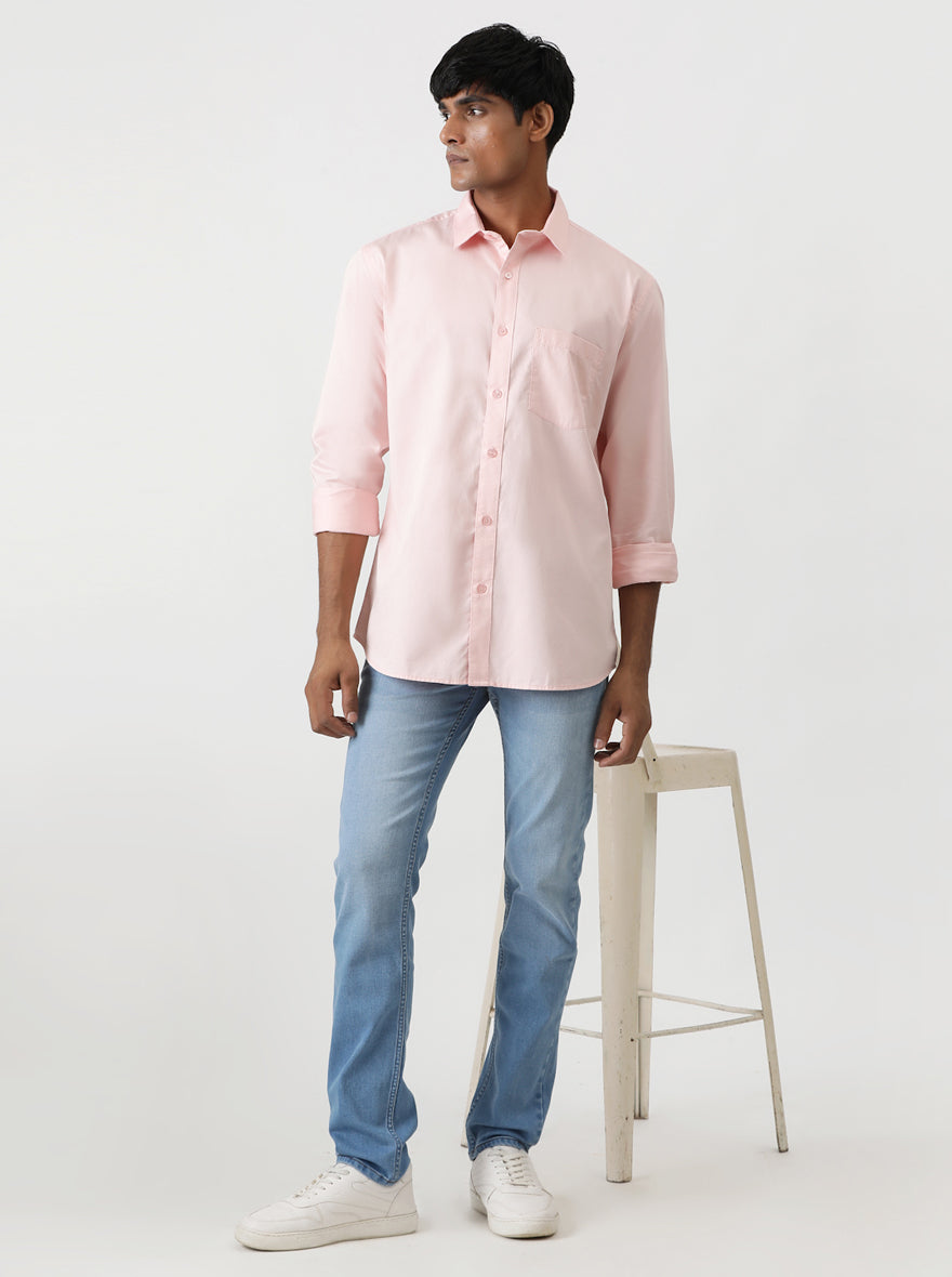 Pink Solid Smart Fit Semi Casual Shirt | Greenfibre