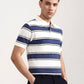 Blue & White Striped Slim Fit Polo T-Shirt | Greenfibre