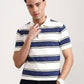 Blue & White Striped Slim Fit Polo T-Shirt | Greenfibre