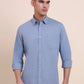 Blue Solid Slim Fit Semi Casual Shirt | Greenfibre