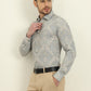 Grey & Blue Printed Slim Fit Party Wear Shirt | Wyre