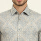 Grey & Blue Printed Slim Fit Party Wear Shirt | Wyre