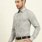 Grey & Blue Printed Slim Fit Party Wear Shirt | Wyre