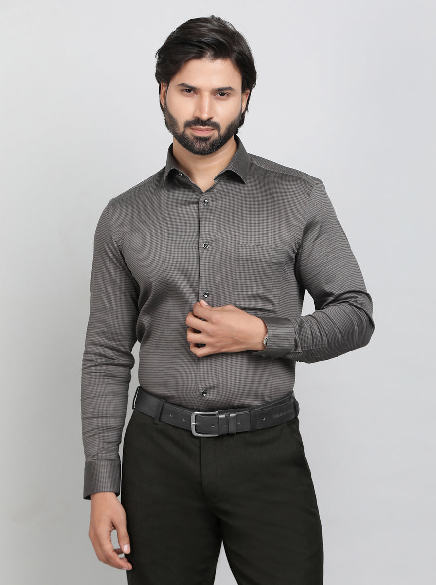 Dark Grey Checked Slim Fit Party Wear Shirt | Greenfibre