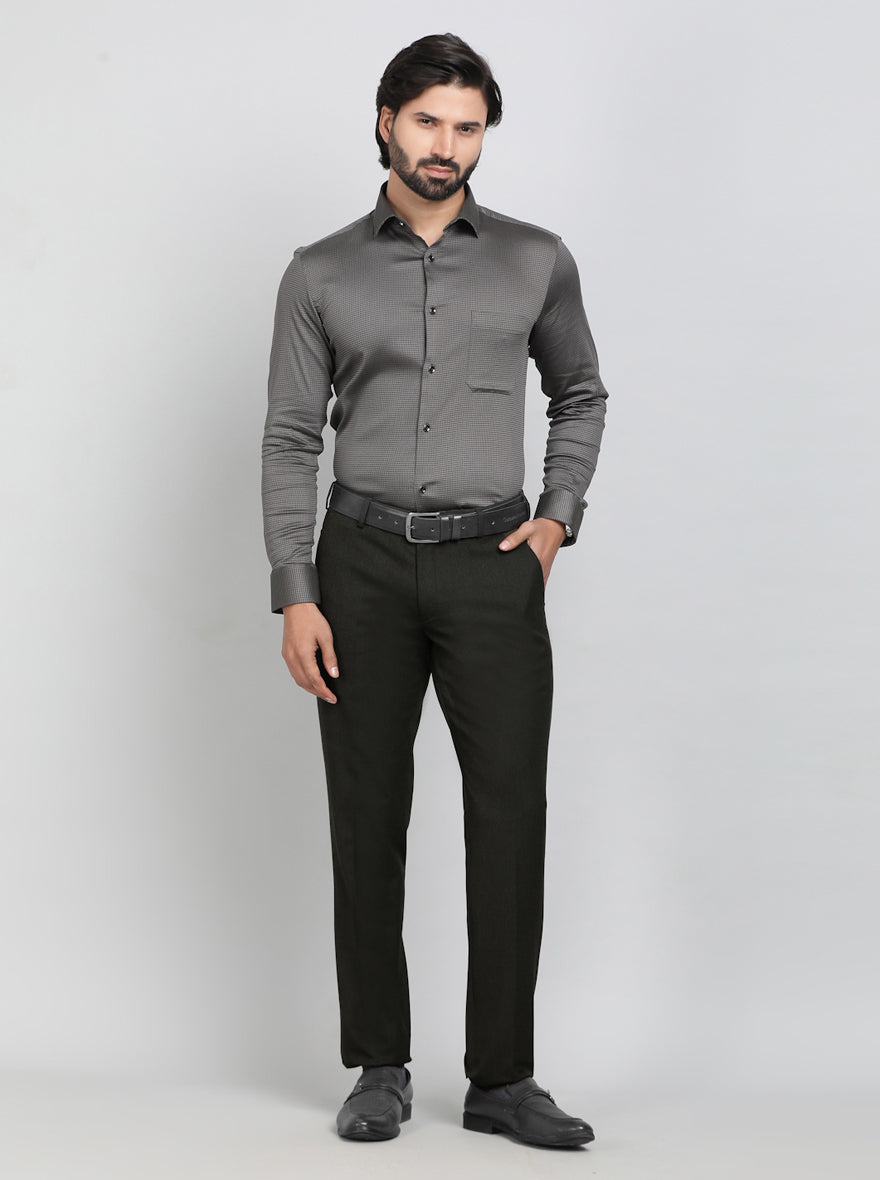 Dark Grey Checked Slim Fit Party Wear Shirt | Greenfibre