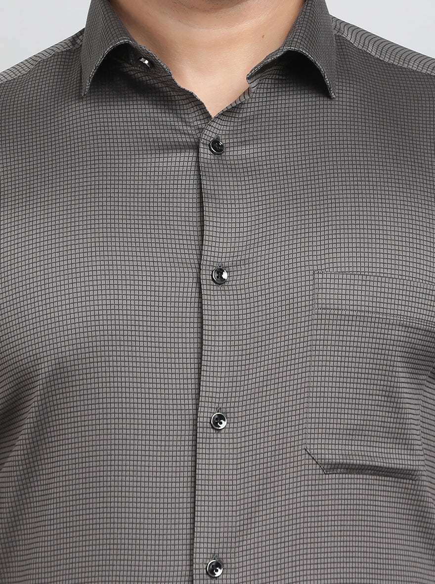 Dark Grey Checked Slim Fit Party Wear Shirt | Greenfibre