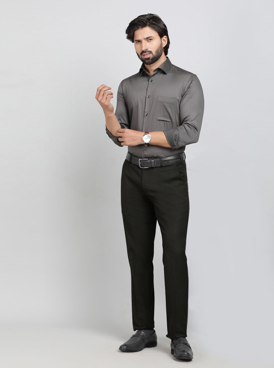 Dark Grey Checked Slim Fit Party Wear Shirt | Greenfibre