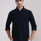 Dark Navy Blue Striped Slim Fit Casual Shirt | Greenfibre
