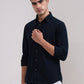 Dark Navy Blue Striped Slim Fit Casual Shirt | Greenfibre