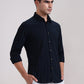 Dark Navy Blue Solid Slim Fit Casual Shirt | Greenfibre