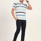 Navy Blue Printed Super Slim Fit Casual Trouser | Greenfibre