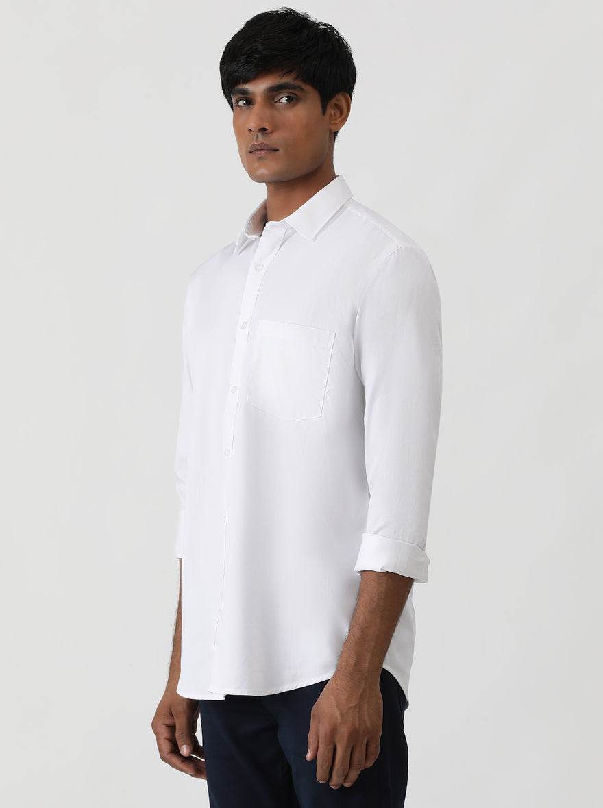 White Solid Smart Fit Semi Casual Shirt | Greenfibre