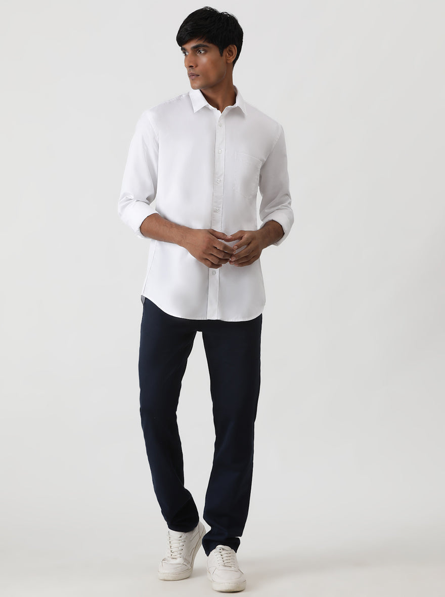 White Solid Smart Fit Semi Casual Shirt | Greenfibre