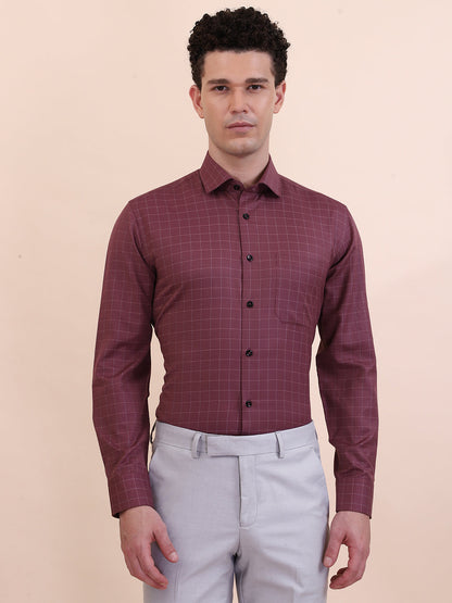 Carrot Red Checked Slim Fit Formal Shirt | Greenfibre
