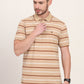 Brown Striped Slim Fit Polo T-Shirt | JadeBlue