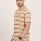 Brown Striped Slim Fit Polo T-Shirt | JadeBlue