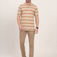 Brown Striped Slim Fit Polo T-Shirt | JadeBlue