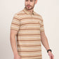 Brown Striped Slim Fit Polo T-Shirt | JadeBlue