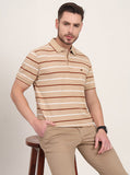 Brown Striped Slim Fit Polo T-Shirt | JadeBlue