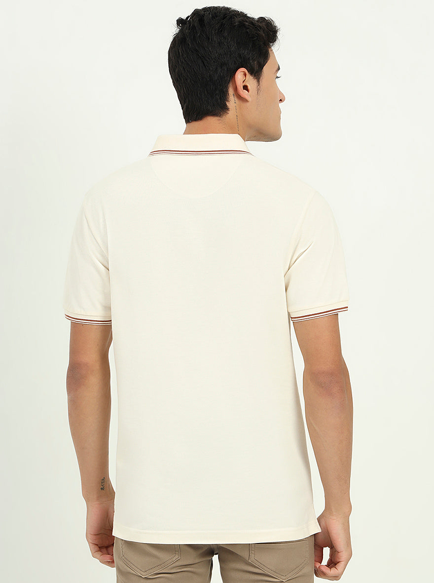 Cream Solid Slim Fit Polo T-Shirt | Greenfibre