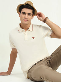 Cream Solid Slim Fit Polo T-Shirt | Greenfibre